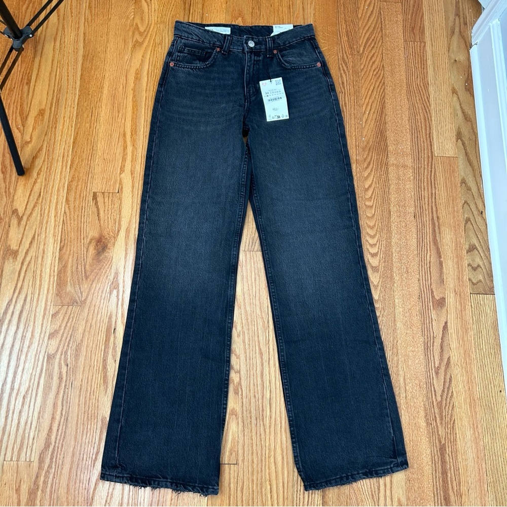 Zara high rise  wide leg full length jeans womens size 2  NWT black